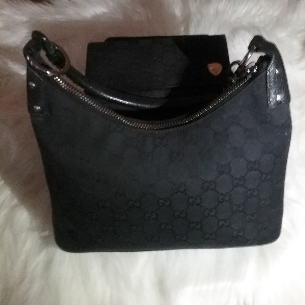 Gucci black canvas GG hobo bag